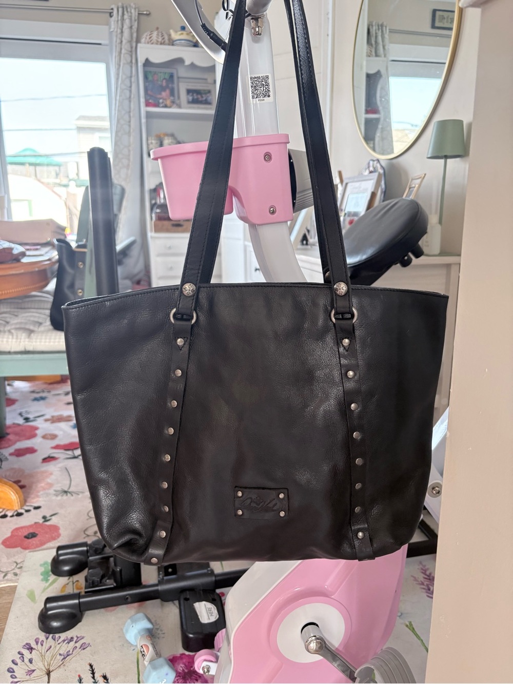 Patricia Nash Black Leather Studded Tote